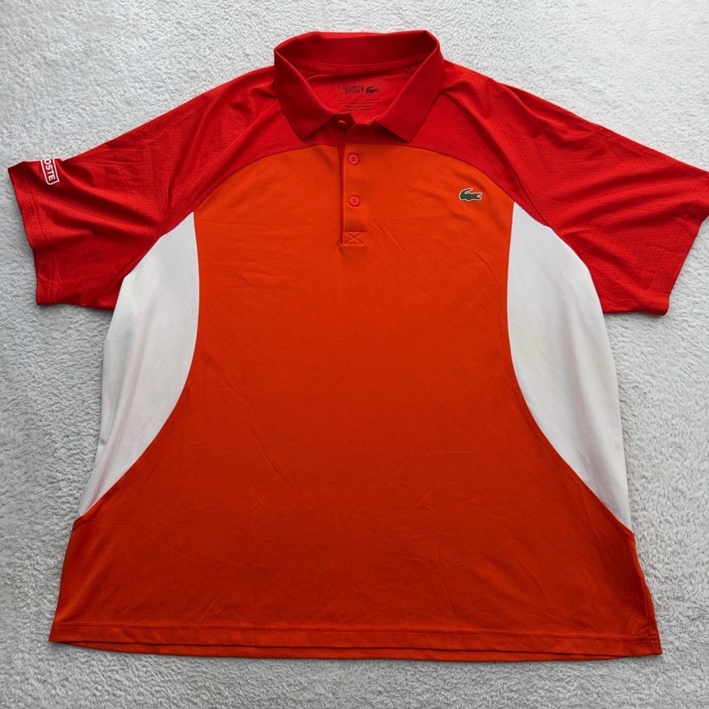 Lacoste Sport Mens Ultra Dry Colorblock Polo Shirt Orange Red US XXXXL FR 9